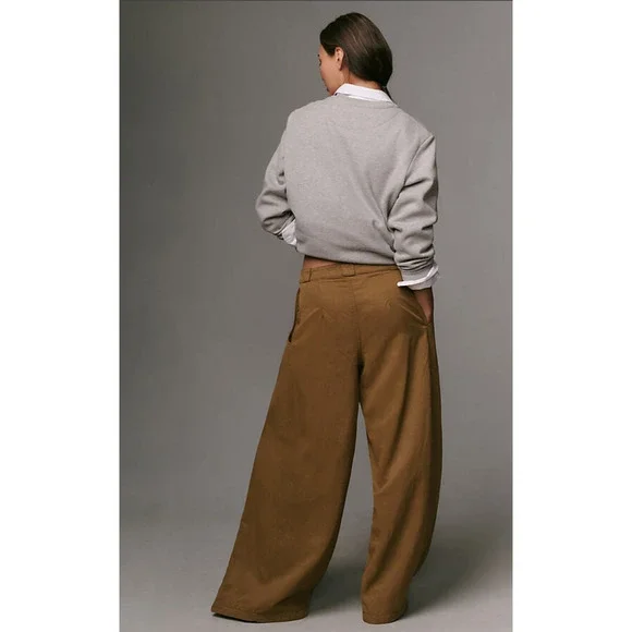 NWT Pilcro Pleated Brown Balloon Trouser Flare Pants - 31 waist
